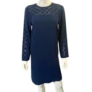 J. Crew Navy Laser-Cut Eyelet Dress in 365 Crepe 8